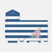 Roze Rozen op Navy Stripes Custom Bedankdoosjes (Uitgevouwen)