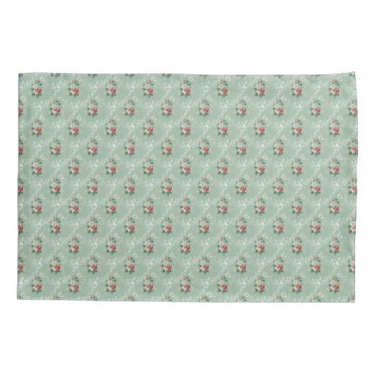 roze rozen op pastel Mint Sage Green Kussensloop (Achterkant)