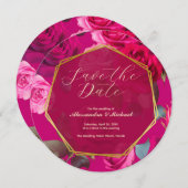 Roze rozen op Viva Magenta | Datum opslaan Kaart (Voorkant / Achterkant)