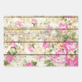 Roze Rozen op wit barnboard Inpakpapier Vel (Voorkant 3)