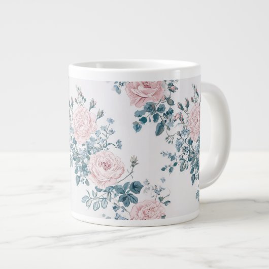 Roze rozen op wit extra grote beker (Voorkant rechts)