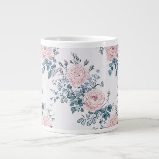 Roze rozen op wit extra grote beker (Voorkant)