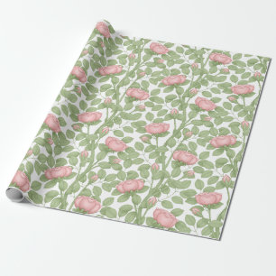 Roze Rozen op Wit (groot) Cadeaupapier