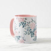 Roze rozen op wit mok (Voorkant links)