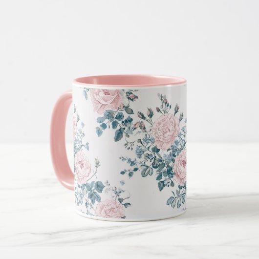 Roze rozen op wit mok (Voorkant links)