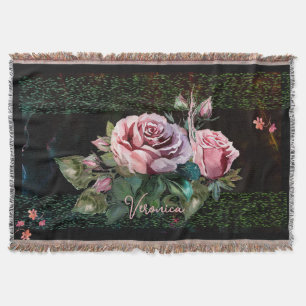 Roze Rozen op zwart Deken