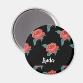 Roze rozen op zwart magneet (Voorkant / Achterkant)