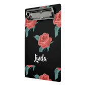 Roze rozen op zwart mini klembord (Angled2)