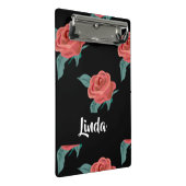 Roze rozen op zwart mini klembord (Schuin)