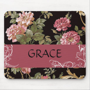 Roze rozen op zwarte bloemense personal mouse pad muismat