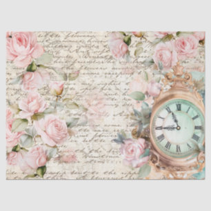  roze rozen oude letter klok decoupage tissuepapier