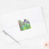 Roze Rozen Paarse Iris Waterverf Vierkante Sticker (Envelop)