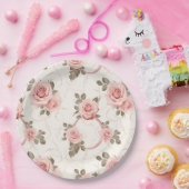 Roze Rozen Papieren Borden met Blos Papieren Bordje (Feest)