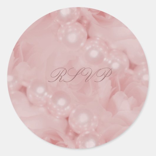 Roze rozen parelpitten elegant bruiloft verloving ronde sticker (Voorkant)