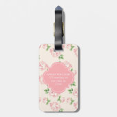 Roze  Rozen Patroon Monogrammen Bagagelabel (Achterkant verticaal)
