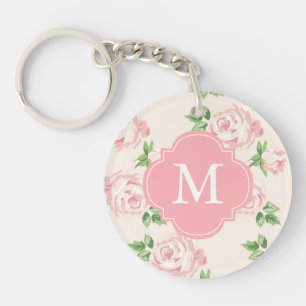 Roze  Rozen Patroon Monogrammen Sleutelhanger