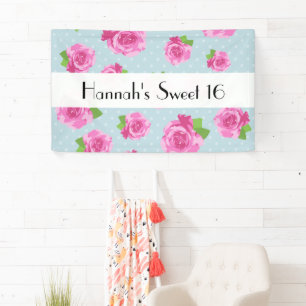 roze rozen, patroon van Rozen, bloemen, zoet 16 Spandoek