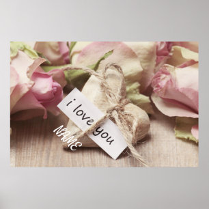 Roze rozen personaliseren met hart poster