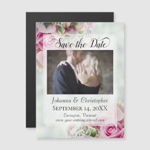 Roze Rozen & Pioenen Foto Bruiloft Save the Date Magnetische Uitnodiging