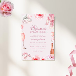 Roze Rozen Pyjama & Prosecco Pj's Bruidsfeest Kaart