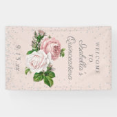 Roze Rozen Quinceañera Welkom Spandoek (Horizontaal)