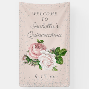 Roze  Rozen Quinceañera Welkom Spandoek