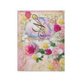 Roze Rozen Regenboog Vlinder Goud Decor Monogram Notitieblok (Gedraaid)