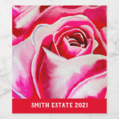 Roze rozen Romantische waterverf kunst Wijn Etiket (Enkel label)