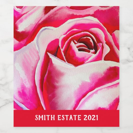 Roze rozen Romantische waterverf kunst Wijn Etiket (Enkel label)