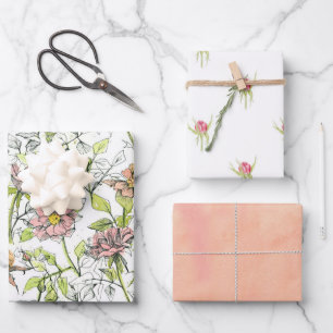 Roze rozen roosknop bloemen meloen oranje  inpakpapier vel