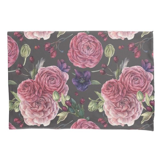 Roze rozen roze antic op grijs patroon kussensloop (Voorkant)