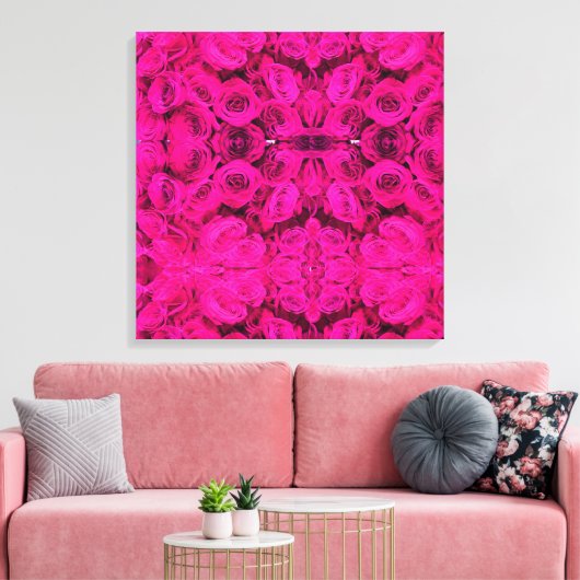 Roze rozen roze bloemen roze bloemig canvas afdruk (Insitu (Woonkamer))