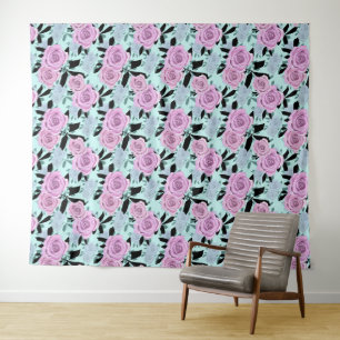 roze rozen, rozen, achtergrond turkooizen wandkleed