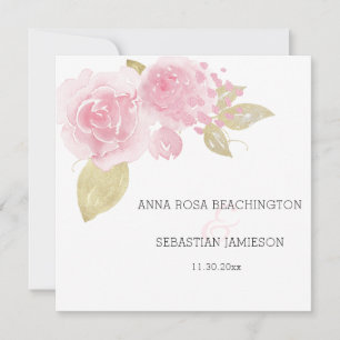 ** Roze Rozen - RSVP QR Gold Floral AR15 Huwelijk Kaart