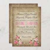  roze rozen Rustic Wedding Invitations Kaart (Voorkant / Achterkant)