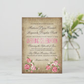  roze rozen Rustic Wedding Invitations Kaart (Staand voorkant)