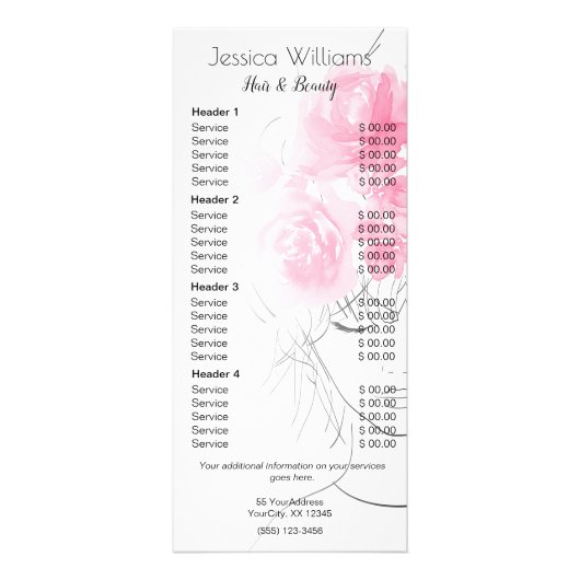 Roze rozen schattig meisje haar schoonheid prijsli reclamekaart (Voorkant)