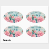 Roze Rozen Schilderij Bruidsdiner CUSTOM Ovale Sticker (Vel)