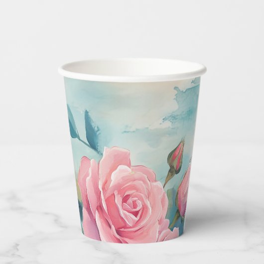 Roze Rozen Schilderij Bruidsdouche CUSTOM Papieren Bekers (Achterkant)