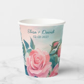 Roze Rozen Schilderij Bruidsdouche CUSTOM Papieren Bekers (Voorkant)