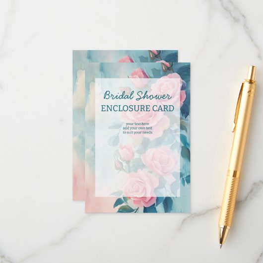 Roze Rozen Schildering Bruids douche CUSTOM Informatiekaartje (Voorkant / Achterkant in situ)