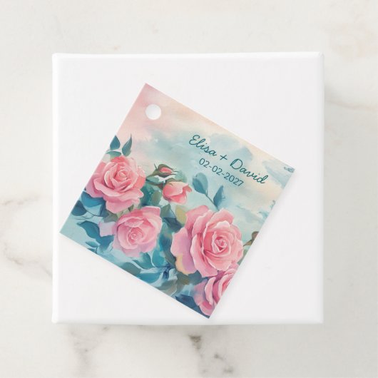 Roze Rozen Schildering Bruidsfeest Aangepast Bedankjes Labels (In situ)