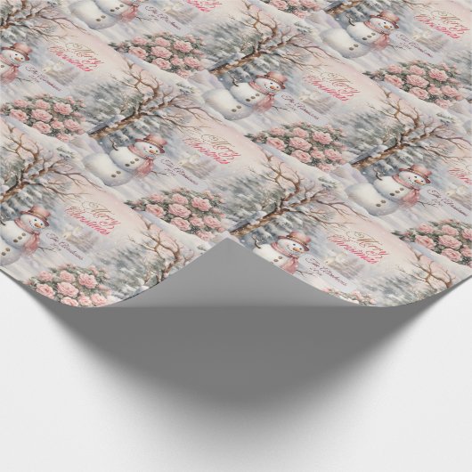  Roze Rozen, Sneeuwman Kerstdorp Cadeaupapier (Hoek)