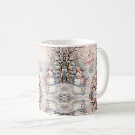 Roze Rozen, Sneeuwman Kerstdorp Koffiemok (Voorkant rechts)