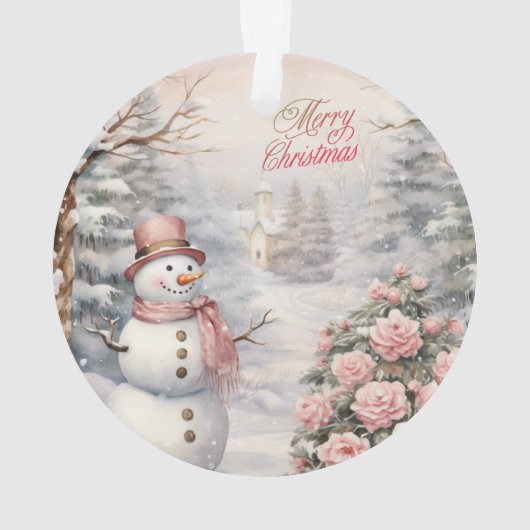 Roze Rozen, Sneeuwman Kerstdorp Ornament (achterkant)