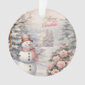 Roze Rozen, Sneeuwman Kerstdorp Ornament (voorkant)