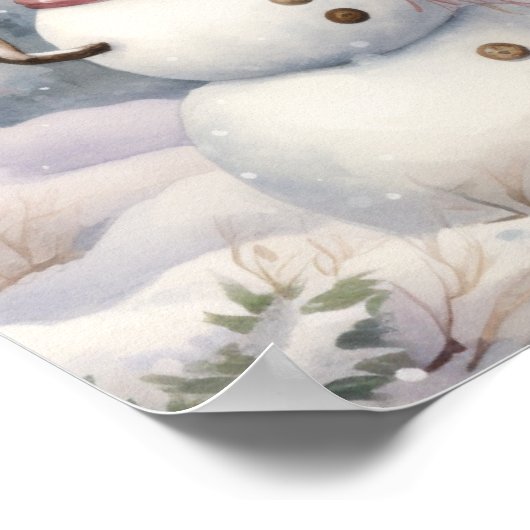 Roze Rozen, Sneeuwman Kerstdorp Poster (Hoek)