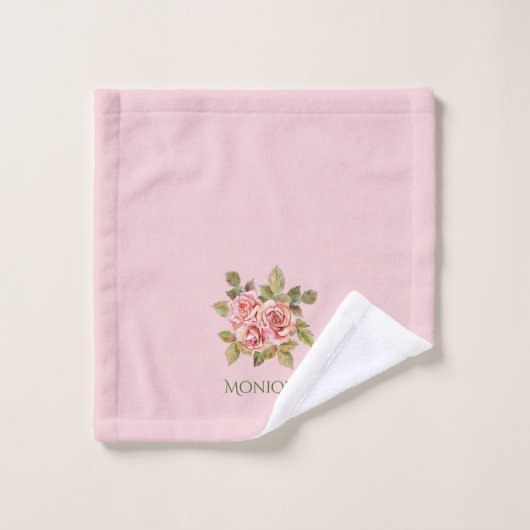 roze rozen, speciaal gepersonaliseerd bad handdoek (Wasdoekje)