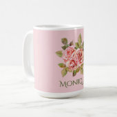   roze rozen, speciaal gepersonaliseerd koffiemok (Voorkant links)