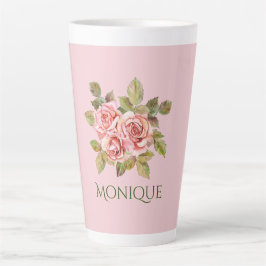   roze rozen, speciaal gepersonaliseerd latte mok